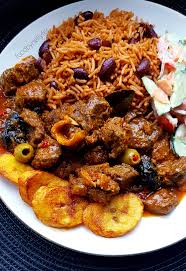 Goat meat Rice and plantain